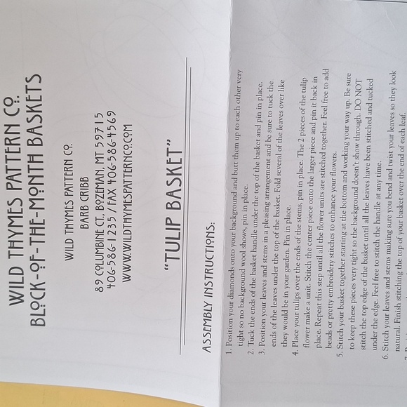 Wild Thymes Pattern Co Original Wool Heirloom Creation "Tulip Basket" 16"×24" - Picture 6 of 8